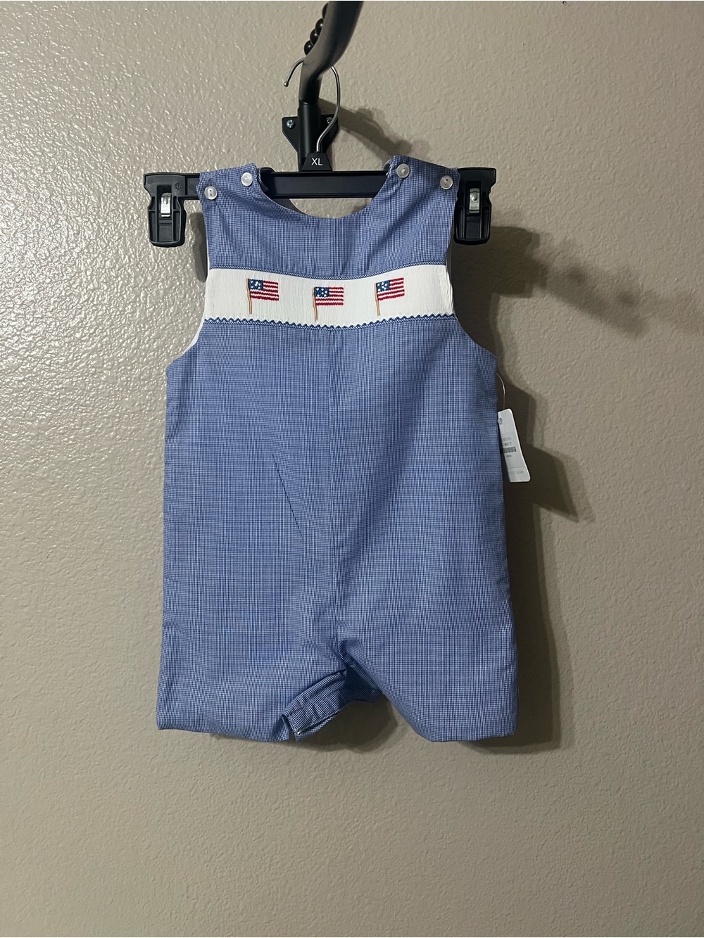 Petit Bebe- Red, white & Blue Smocked Flag Embroidered Baby Romper NWT-2T